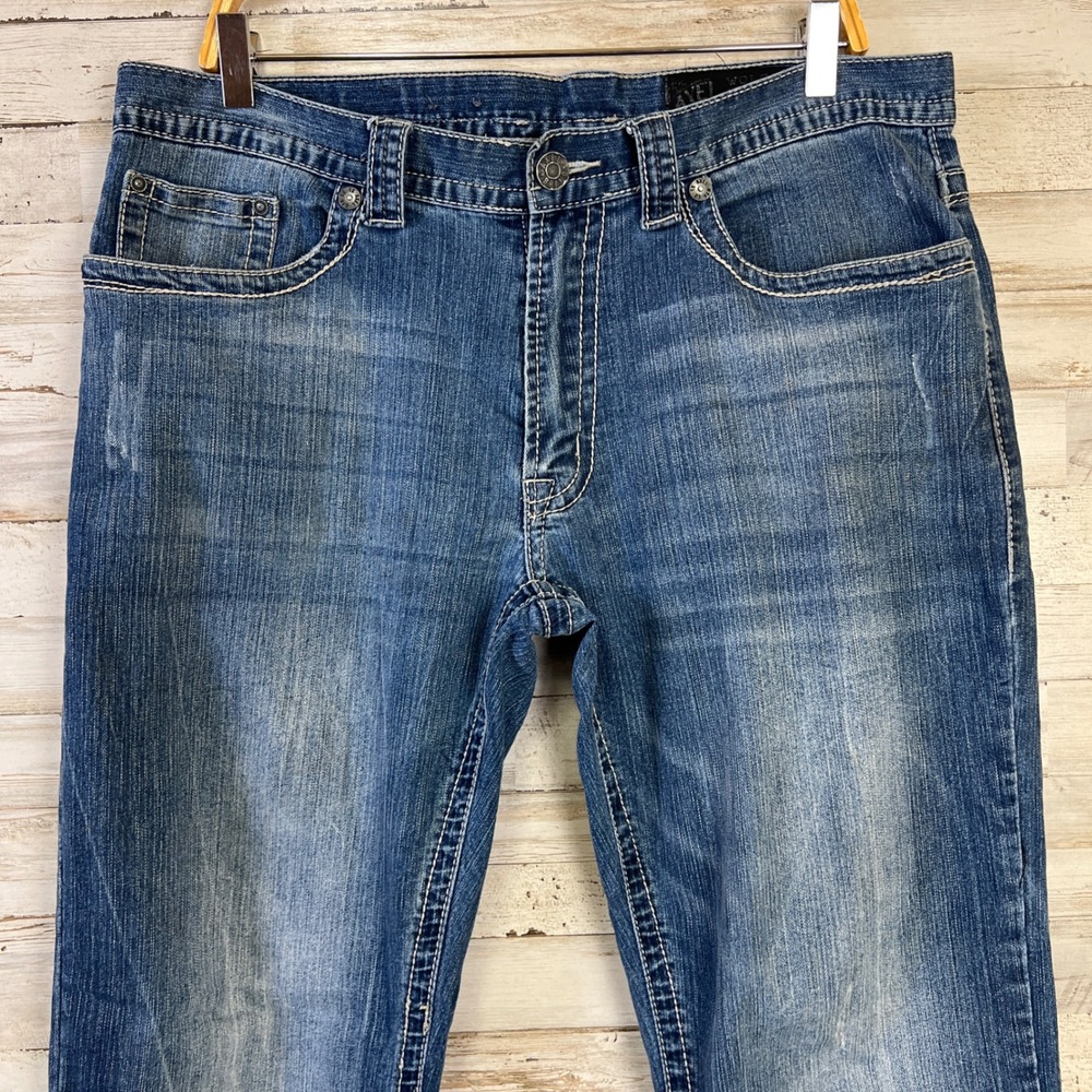 Axel Brand Jeans Mens 38x32 Blue  Denim Straight Leg Medium Wash Contrast Stitch - Picture 3 of 14